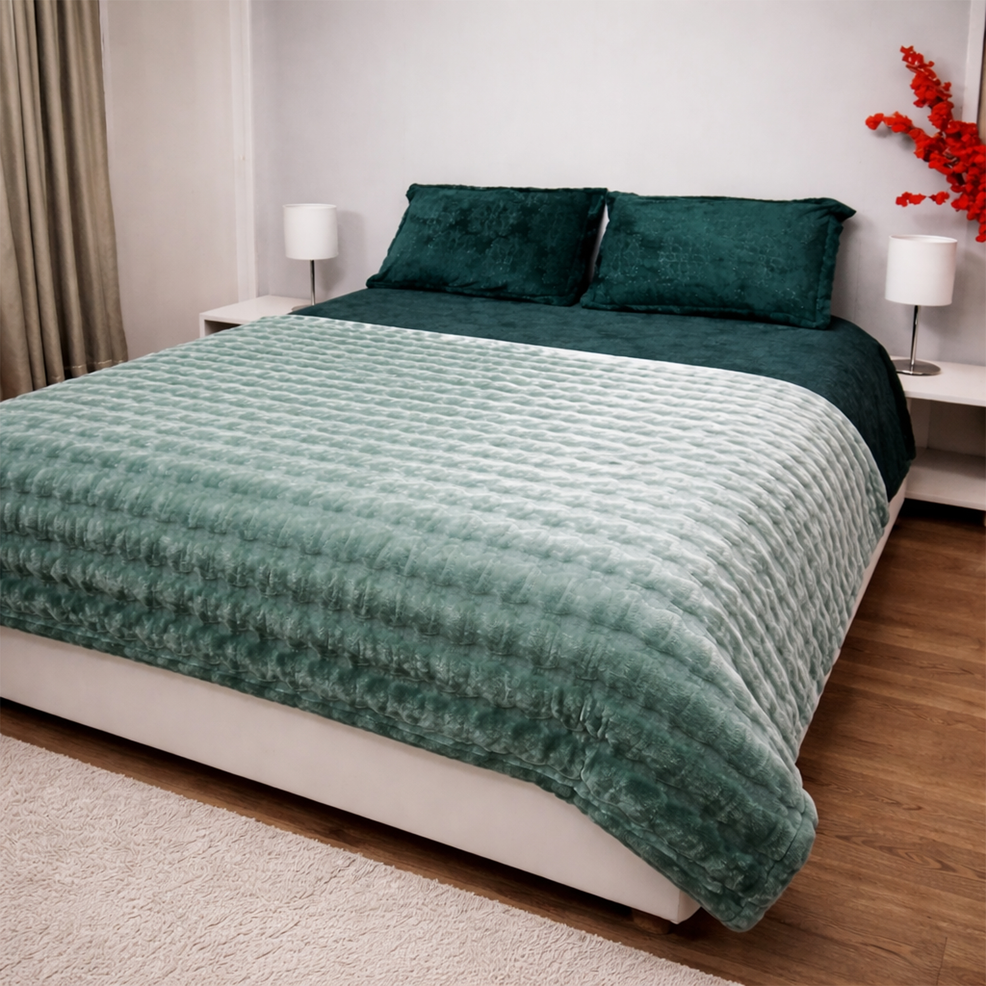Emerald Frost Velvet Winter Blanket